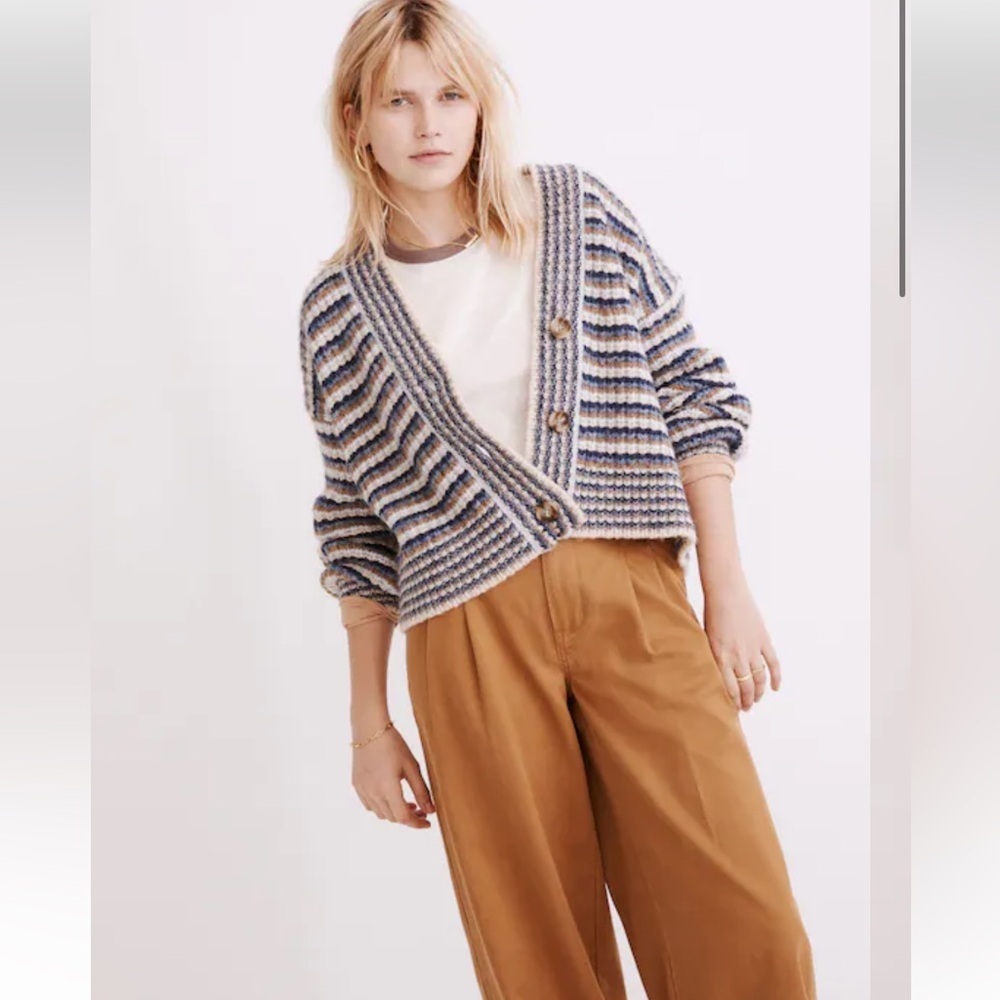 New Madewell Sz Sm Waller Crop Cardigan Sweater in Stripe